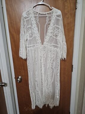 Maurices Ivory Crochet Lace Maxi Duster